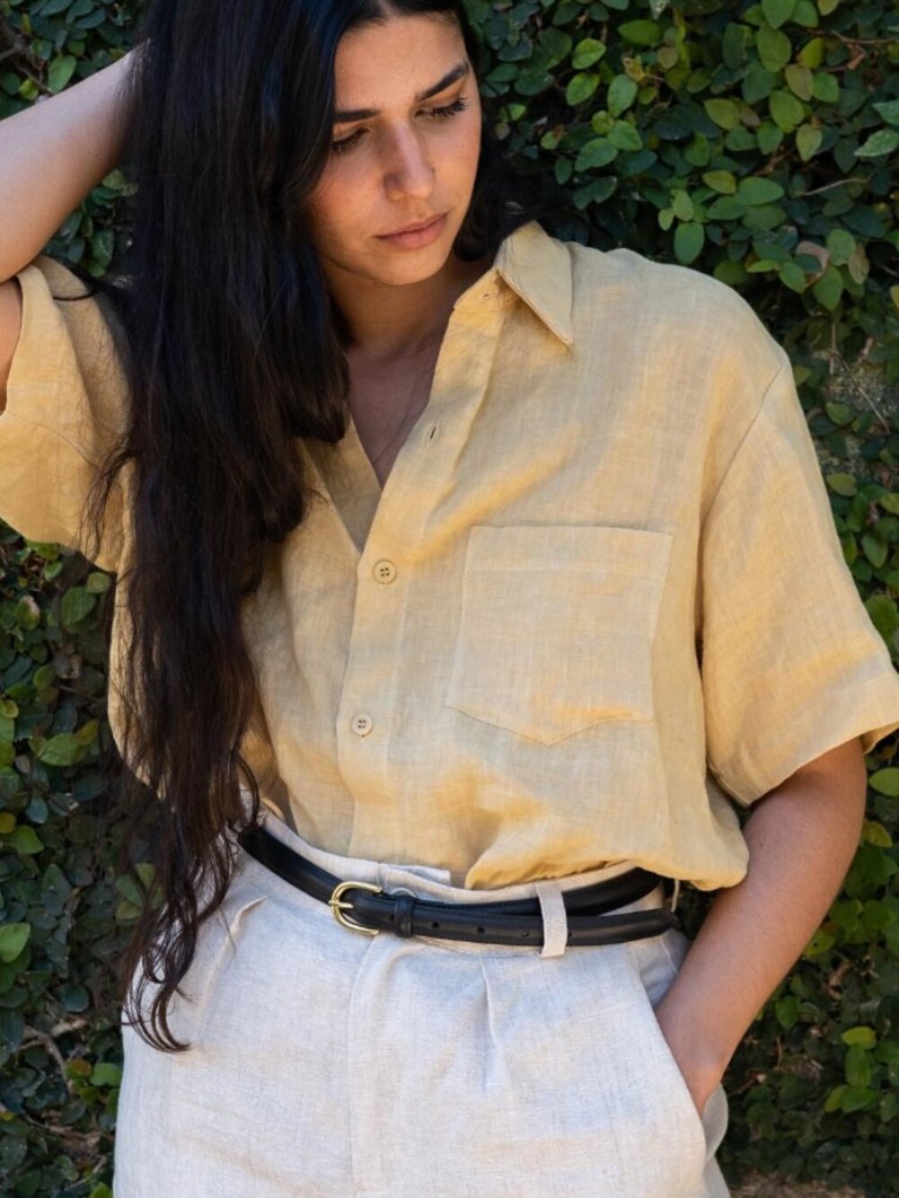 EUC OZMA Marlowe Linen Shirt 'Hay' Yellow Small